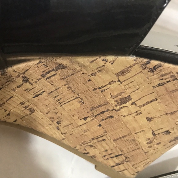 Avenue Black Slingback Open Toe Cork Wedge - Picture 4 of 7